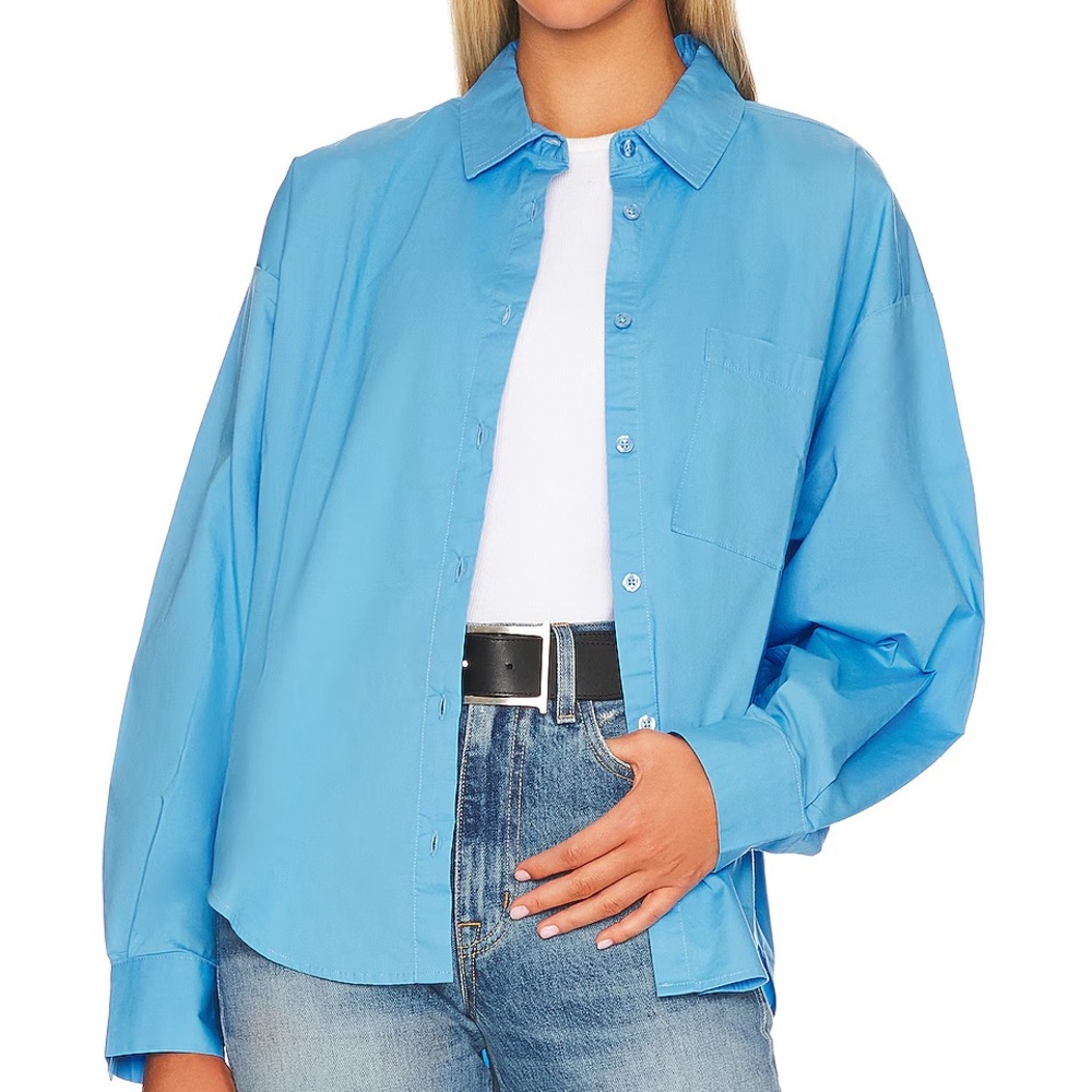 Pistola Oversized Blue Button Down Poplin Shirt from Revolve